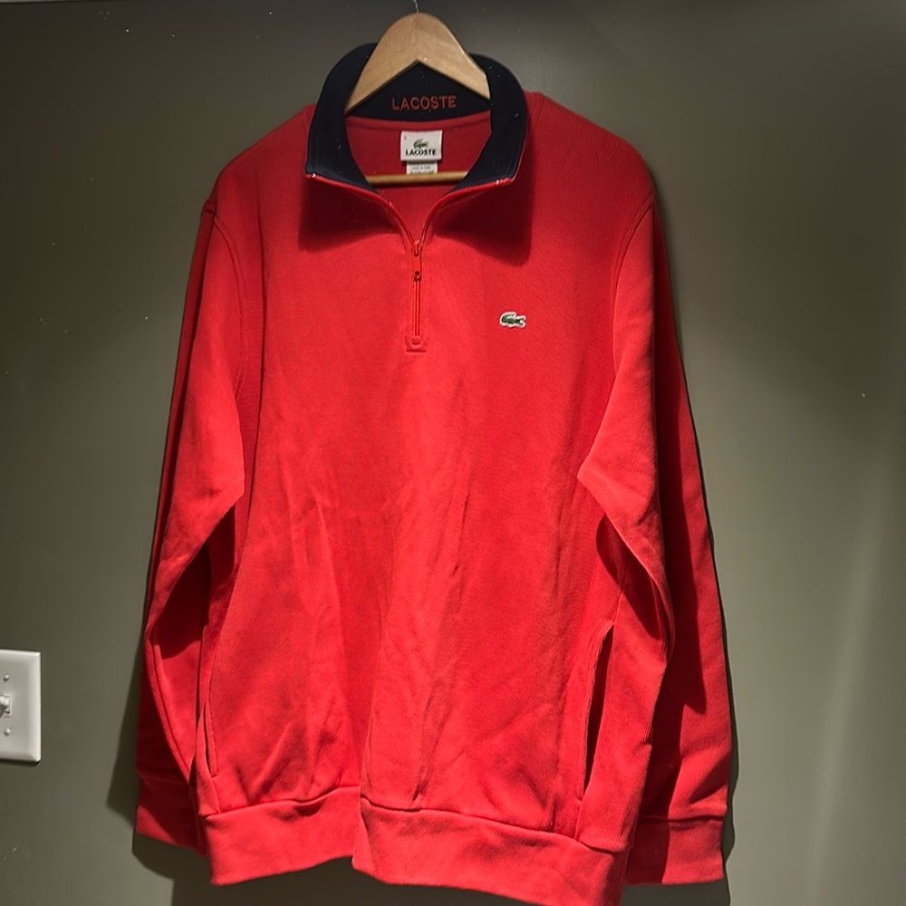 Lacoste Mens Red 1/4 Zip Sweater with Pockets sz 8 fits like an XXL